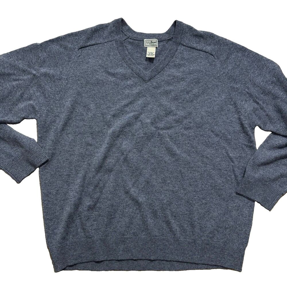 LL Bean 100% Lambs Wool Sweater Mens XXL Gray V-Neck Long Sleeve Pullover